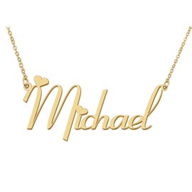 18k Gold Plated Michael Heart Name Pendant Charm Necklace for Womens Birthday Graduation Stainless Steel Jewelry
