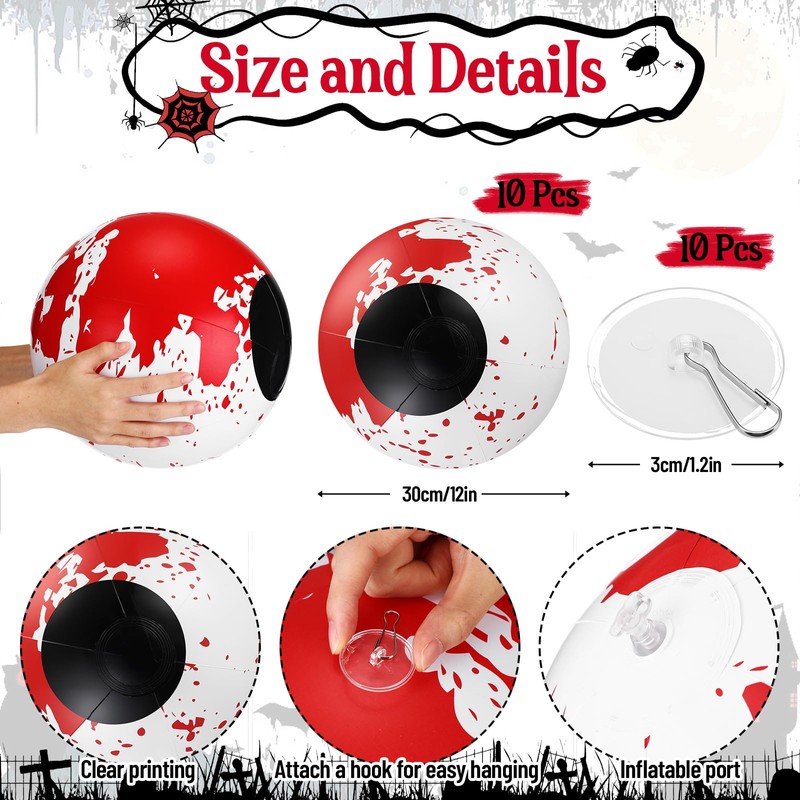 10 Pcs Halloween Eyeball Red Inflatable Eye Ball 12 Inch
