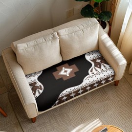 Wanyint Aztec Brown Black Stretch Couch Cushion Cover Anti-Slip Sofa Seat Cover Spandex Loveseat Cushion Furniture Protector Individual Sofa Cushion Cover, M
