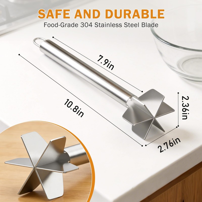 Meat Masher, Stainless Steel Ground Beef Masher 10.8Inch Potato Chopper