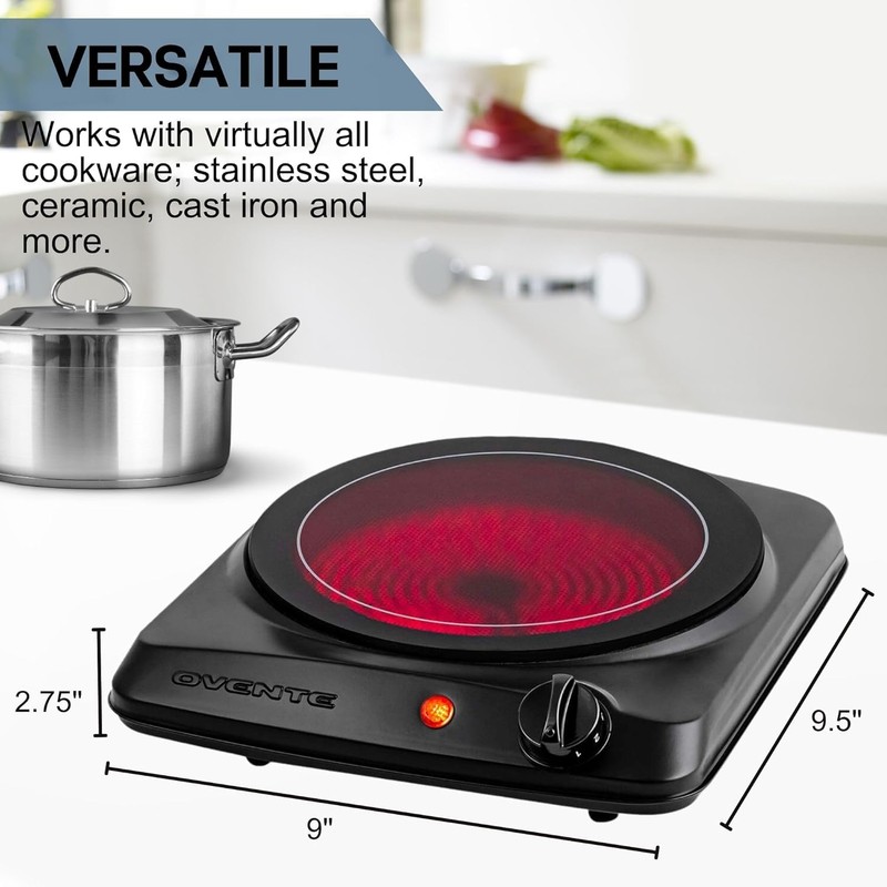 OVENTE Countertop Infrared Single Burner, 1000W Electric Hot Plate with