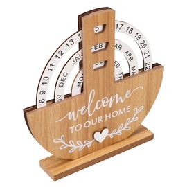 Operitacx Round Perpetual Calendar Wooden Perpetual Desk Calendar 2024 2025 Manual Rotating Wood Block Calendar for Home Office Supplies with Circular Dial To Set Dates