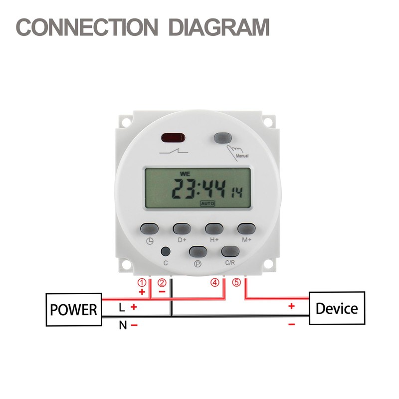 Baomain Time Switch Relay,Digital LCD Programmable Timer,110V AC Input,200-250V 16A