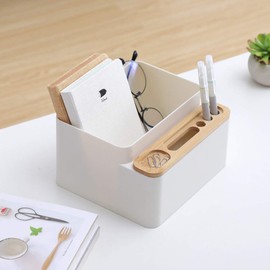 poeland Desktop Storage Box Pencil Pen Holder Makeup Brushes Organizer for Office Supplies, Vanity Table, Home