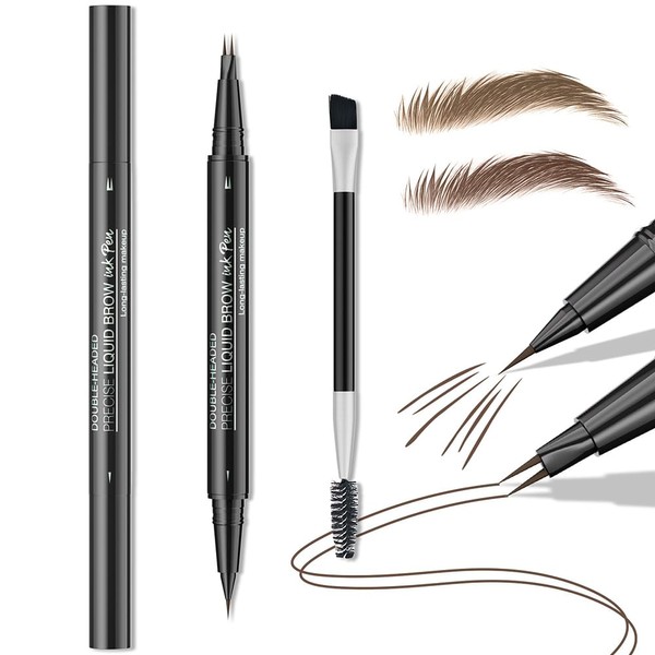 FDEETY 2 Stk. Hell/Dunkelbraun 2-in-1 Dual-Ended Augenbrauenstift Gebogener Augenbrauenstift mit