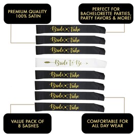 Set of 8 Bridesmaids Bride Tribe Sashes - Bachelorette Party Sashes (Black) Bride To Be Sash Gift Favours Bridal Shower Decorations