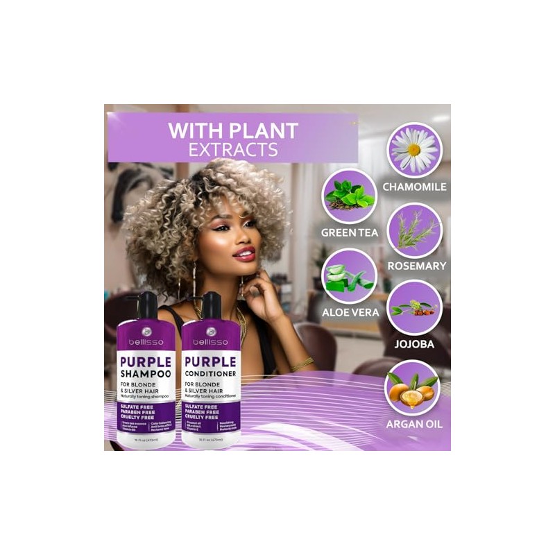 BELLISSO Set de Champú y Acondicionador Morado para Cabello Rubio