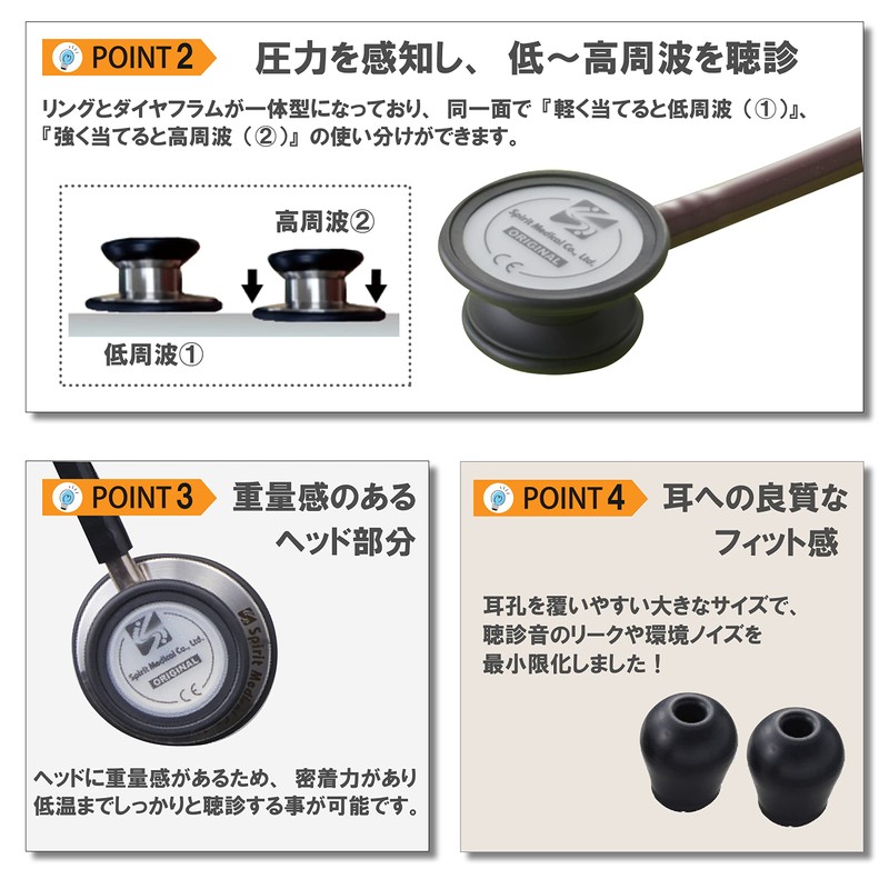 Spiritmedical Stethoscope Classical 3+ Black CK-SS601PF Pediatric Adult 2-Way Hospital