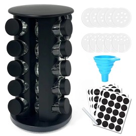 KALINCO Rotating Spice Rack Organizer, Revolving Spice Rack for Cabinet, Stainless Steel Spice Organizer with Jars(20-Jar) Black