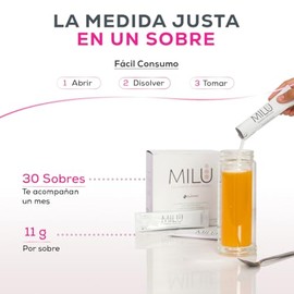 MILU | Colágeno Hidrolizado con Vitamina C | 30 Sobres individuales de 11g (1Caja) | Suplemento Alimenticio Sin Saborizantes - Sin Olor - Sin Azúcar | Péptidos de Colágeno Porcino | Apto para dietas Keto