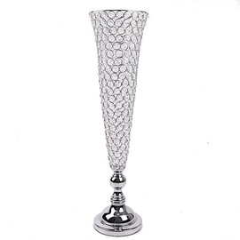2 Silver Metal 32 in Crystal Beaded Metal Trumpet Vases Centerpieces Wedding Party Events Reception Home Decorations Supplies