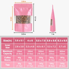 100 Pieces Resealable Mylar Bags, Stand Up Pouch Bags with Clear Window, Zipper Lock Foil Pouch Stand-up Bags (Pink, 3.5 X 5.1 Inch)