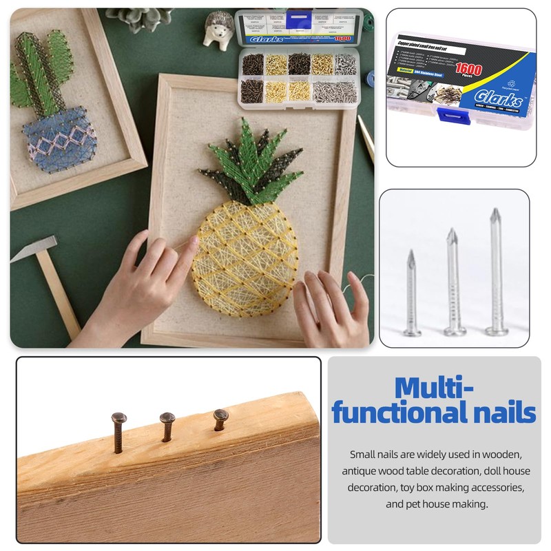 Glarks 1600Pcs Small Tiny Nails Kit Wood Screw Nail Gold