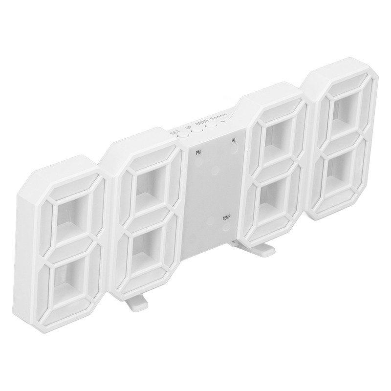 3D LED Wall Clock Minimalist White Frame Digital Wall Alarm