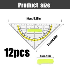 RYAN Set of 12 Geometry Triangle with Handle 15 cm Plastic Transparent Flexible Set Square for Circles Drawing for School Office Students