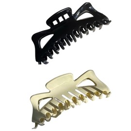 Forprimever 2 Pcs 5.5 Inch Large Strong Hold Hair Claw Clips+20 Pcs Thick Seamless black Hair Ties, Hair Accessories for Women (Black&White)