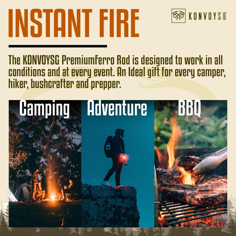 KonvoySG Survival Tool Ferro Rod Fire Starter with Multi-Tool Striker
