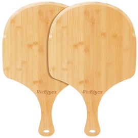 RICOJYCX 2 Pack Natural Bamboo Pizza Peel 14 inch, Wood Pizza Paddle, Cutting Board with Handle for Pizza, Bread, Cheese, Vegetable, Fruits