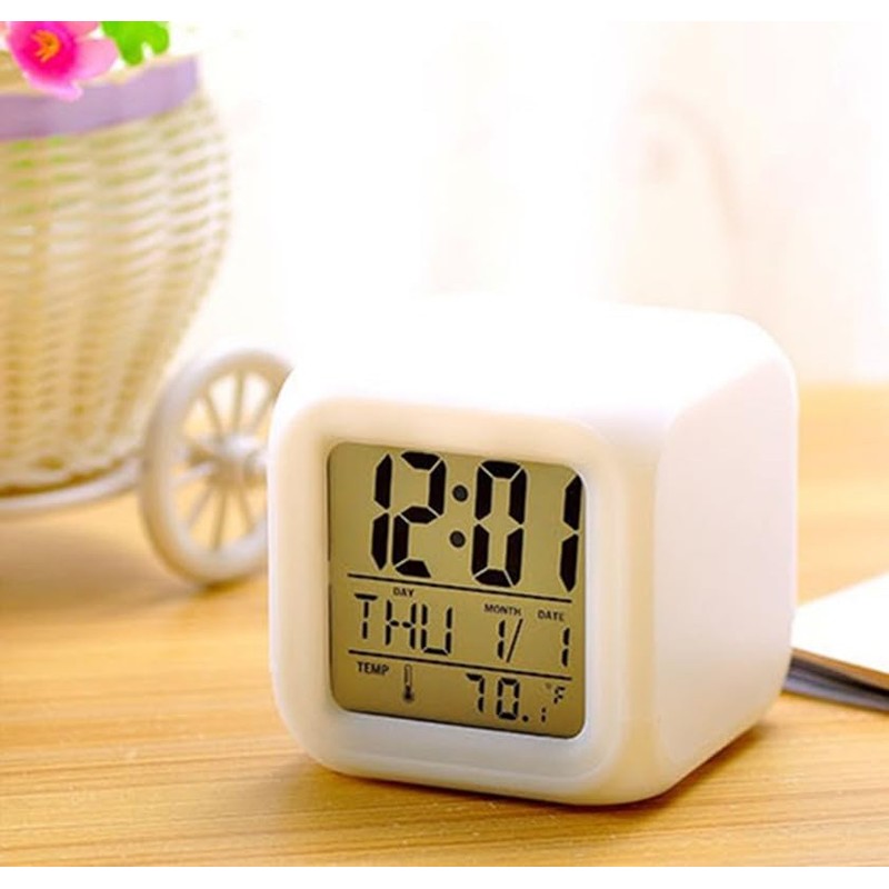 BUBUCAM Digital LED Color Change Alarm Clock, Multi-Functional Calendar Temperature