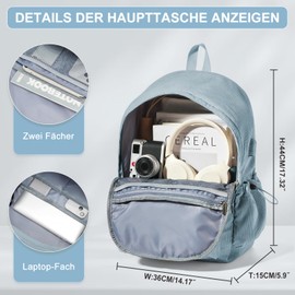 suradar School Backpack Teenager Girls Laptop Backpack Laptop Bag 14 Inch Backpack Women's Waterproof Backpack Daypack for School, Cycling, Leisure and Travel, grey