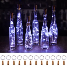 Wine Bottle Lights with Cork, Twinkle Lights 12 Pack 20 LED Waterproof Battery Operated Cork Lights, Silver Wire Mini Fairy Lights for Liquor Bottles DIY Party Christmas Wedding Décor Pure White