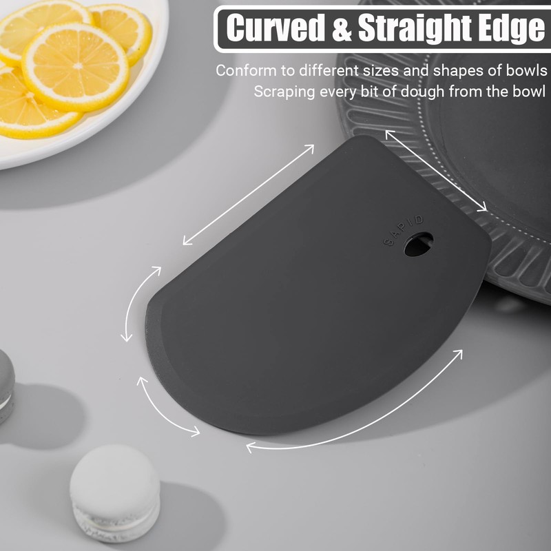 Silicone Dough Scraper with Stainless Steel Sheet, Curved Edge Flexible