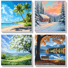 Bowetile 4 Pack Scenery Framed Paint by Numbers for Adults Children, Painting by Numbers Kit for Adults, Beginners Canvas Kits, DIY Acrylic Pigment Drawing Paintwork for Home Decor, 20x20 cm