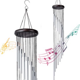 Fohil Wind Chimes, 36" Large Memorial Wind Chimes Outdoor with 18 Aluminum Alloy Tubes and Hook, Best Gift for Christmas,Mom,Grandma, Patio,Garden,Balcony, Courtyard and Outside Home Decor(Silver)