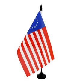 AZ FLAG - USA 13 Star Table Flag Betsy Ross 8.5 x 5.5 Inch - Small American Flag - USA Flag Office 100% Polyester with 25cm Pole and Base Black Plastic