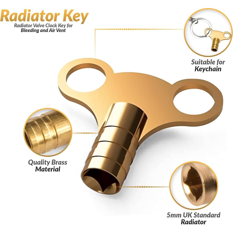 Equip247uk Solid Brass Radiator Bleed Key, Pack of 2