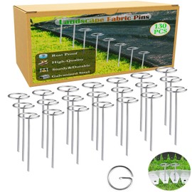 130 PCS Landscape Fabric Pins, 6-Inch Galvanized Circle Top Landscape Staples - Steel Weed Barrier Stakes, More Grip Than U-Shape Yard Staples, Garden Stakes for Plant Cover, Lawn, Fence, Ground