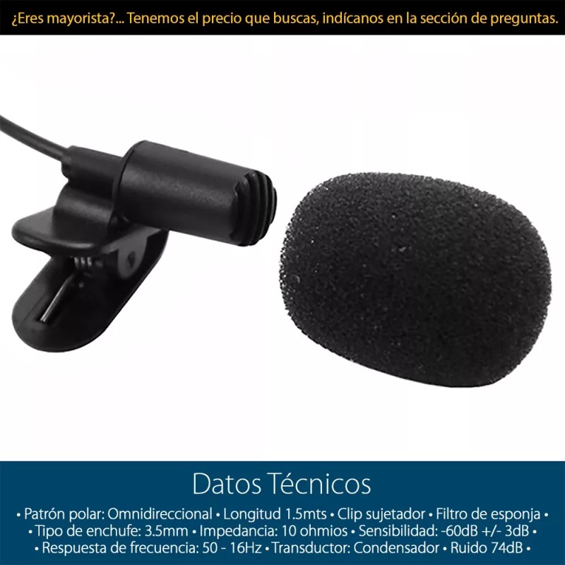Mercader Digital 3 Pzs Mini Micrófono Lavalier Clip Solapa Jack