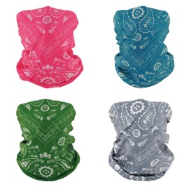SMEHCF 4 Multipurpose Bandanas for Women Men Headband Balaclava Hair Head Scarf Face Half Airsoft Paintball Mask Neck Gaiters Breathable Reusable Washable Pink Gray Green Blue Cashew Flower