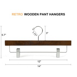 Amber Home Retro Wooden Pants Hangers with 2-Adjustable Clips, Walnut Wood Skirt & Trouser Hangers for Jeans, Slacks, Shorts (Vintage, 10 Pack)