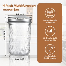 MOLADRI 12 oz/350 ml Clear Glass Storage Canister with Airtight Lid, 4 Pack Cute Decorative Mason Container Jar for Salad, Overnight Oats, Snacks, Yogurt, Cereal, Fruit, Spice, Sugar, Coffee