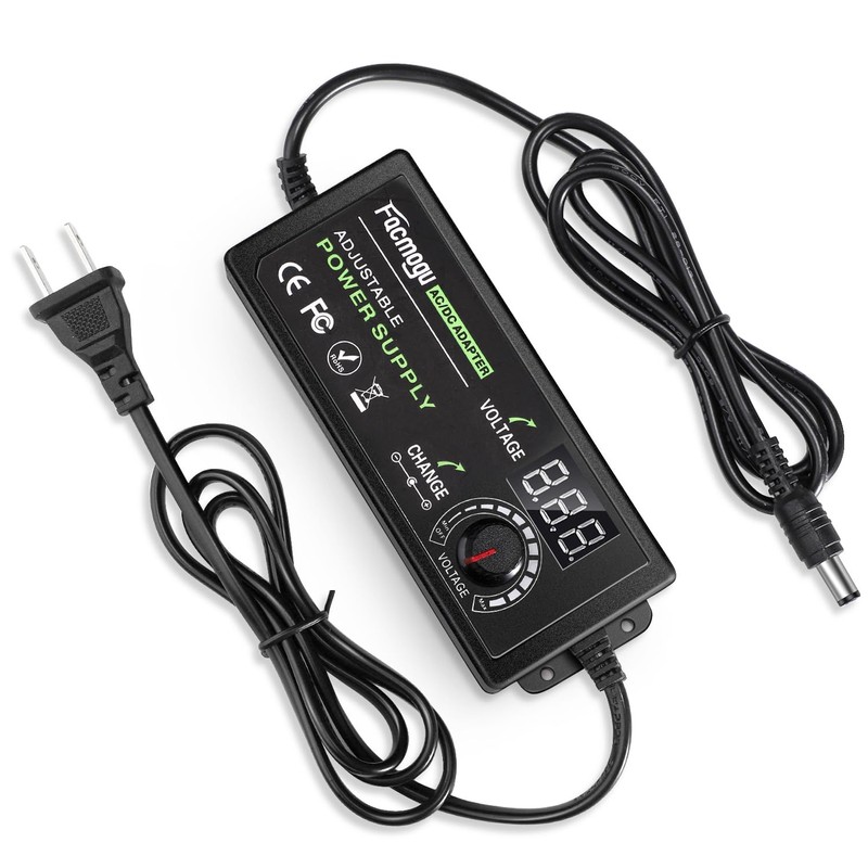 Facmogu 3V-12V 5A 60W Adjustable Power Supply with LED Display,