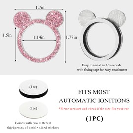 Wevdn Bling Car Engine Start Button Cover, Rhinestone Ring Start Button Cover Sticker, Little Cute Key Ignition & Knob Ring Decoration, Sparkling Car Interior Accessories for Women (Pink)