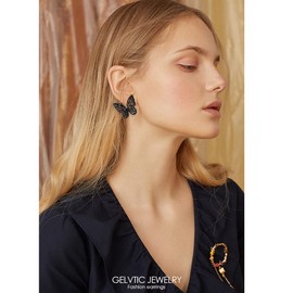 GELVTIC Women's Jewelry Sets Crystal Butterfly Earrings Necklaces for Women Cubic Zirconia White Gold Butterfly Necklace Ring Bangle Bracelet Birthday Anniversary Valentines Mother's Day Jewelry Gifts for Mom Bridesmaid Wife Sister Friend (95 Black-Earri