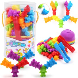 UNIQUE KIDS Counting Matching Game with Sorting Cups, Color Classification and Sensory Training Educational Learning Toys Set Gift for Toddlers Preschool Ages 3 Years and up (New Stacking Bear)