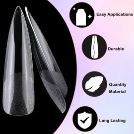 LoveOurHome 240pc XXL Stiletto Gel x Nail Tips Extra Long Clear Pointy Stiletto Fake Nails Full Cover Artificial False Nails 12 Sizes for Gel Acrylic Nail Extension