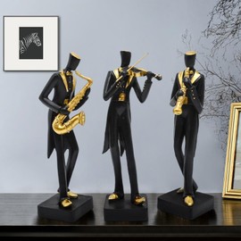 Juliahestia Modern Sculptures Home Jazz Decor Black Band Saxophone Violin Clarinet Musician Statues for Living Room Shelf Desk Office Decorations Music Figurines Collectibles Figure