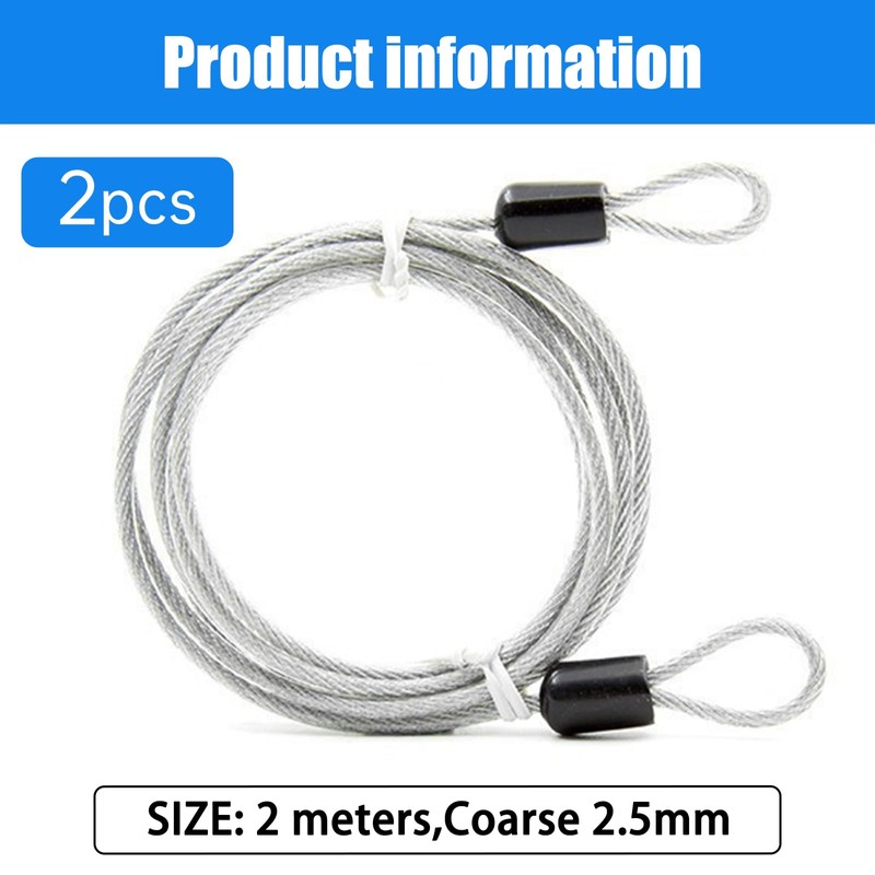 2PCS Wire Lightweight Bike Lock Cable, Double Loop Steel Security