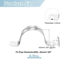 sourcing map 6Pcs Rigid Pipe Straps, 42mm(1.65") 201 Stainless Steel 2 Hole U-Shaped Bracket Tube Hanger Pipe Clamps for Fixing Pipe Cable