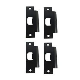 QCAA Steel Extended Lip Door Strike Plate, Latch D Hole, with Lip, 4-7/8" x 1-1/4", Black, 4 Pack, Made in Taiwan