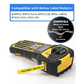 MarkDomain Compatible M21-750-595-YL 0.75" W 21' L All-Weather Vinyl Label for Indoor/Outdoor, Black on Yellow, Work with BMP21-PLUS, BMP21-LAB0, M210, M211, M210-LAB Label Printer, 2-Pack