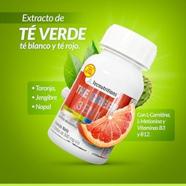 The Green 3 en 1 - Suplemento Natural para Apoyo Metabolico y Energia - Te Verde, Blanco, Rojo, Toronja, Jengibre, Nopal, L-Carnitina y Vitaminas B - 