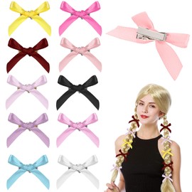 100 Pcs Mini Hair Bows for Women, Small Cute Bowknot Ribbon Hair Clips Satin Bows Barrettes Pins Mini Metal Head Accessories for Stage Concert Christmas Ballet Style Design 10 Colors