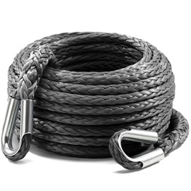 Kolvoii Winch Rope Extension 3/8 Inch x 50 Ft 26,500 Lbs, Synthetic Winch Extension Cable Line for Off Road Vehicle ATV UTV Truck etc (Grey)