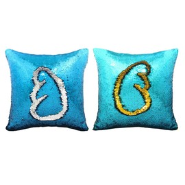 MOCOFO Glitter Pillow Spring Set of 2 Reversible Teal Magic Sequins Mermaid Pillow Cover Parkly Fun Flip Throw Pillow Gold Silver Couch Color Changing Decor Cushion Covers for Sofa16X16
