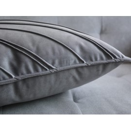 Lutanky Pack of 2 Velvet Cushion Covers Light Grey Rectangle Throw Pillow Cases Striped Soft Pillowcases for Sofa Bedroom Home Decor Accessories 12x20 Inch 30 x 50 cm